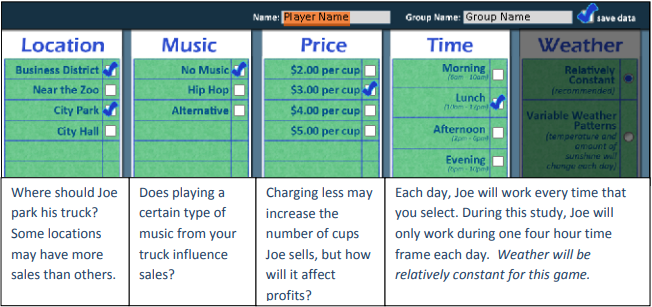 settings to generate data