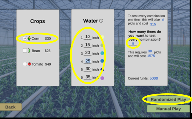 settings to generate data